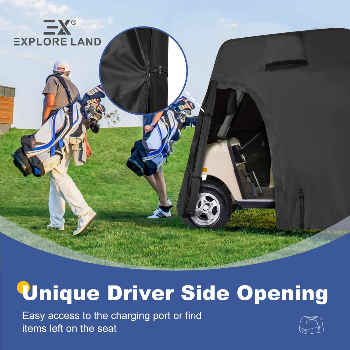 Explore Land cover showing driver-side zippered entry for quick access