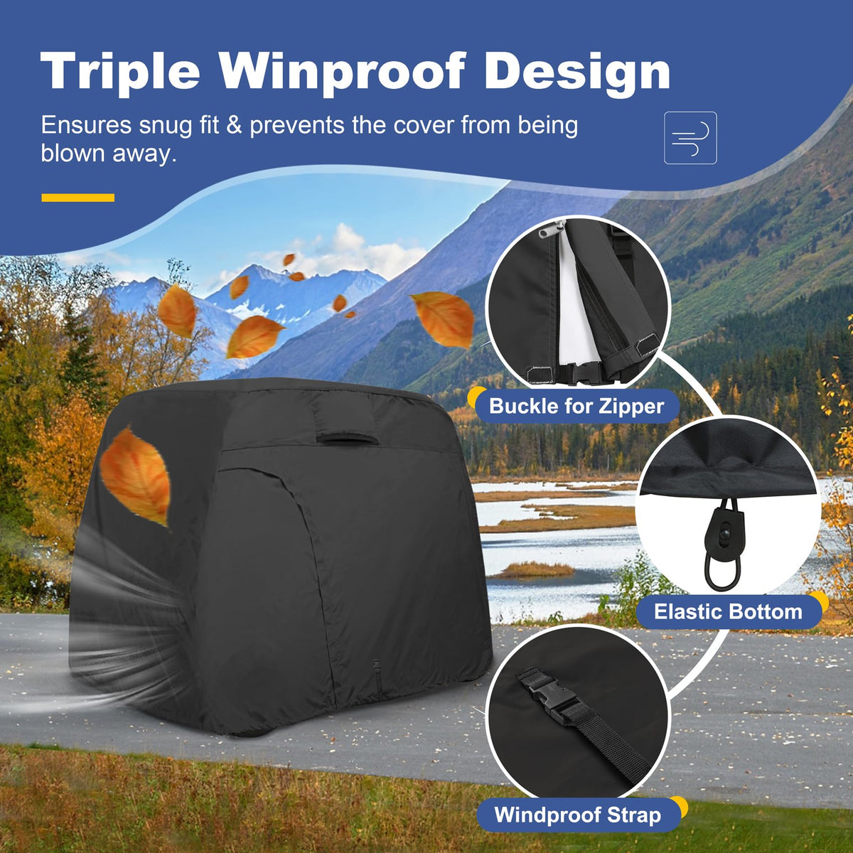 Bottom strap secures Explore Land cover against wind