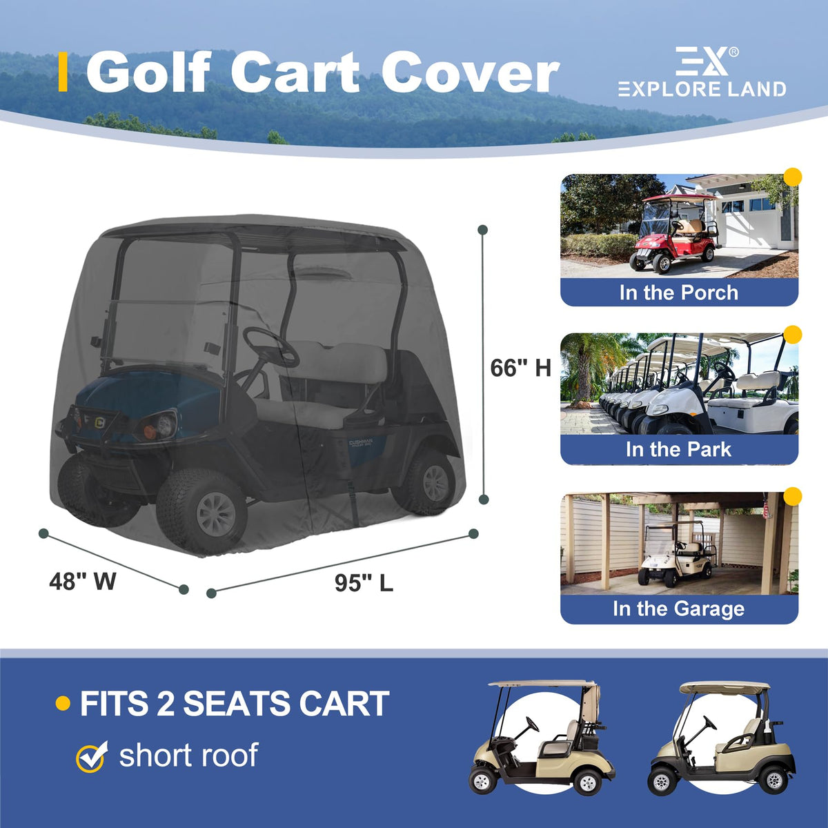 Explore Land golf cart cover with driver-side zip-entry for quick access
