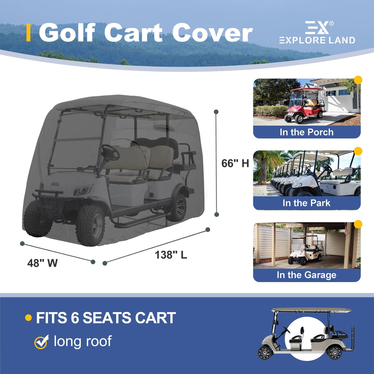 Explore Land universal fit for 6-passenger carts from major brands