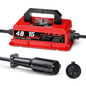 EXTRACTME 48V golf cart charger front view powering EZGO and Club Car carts