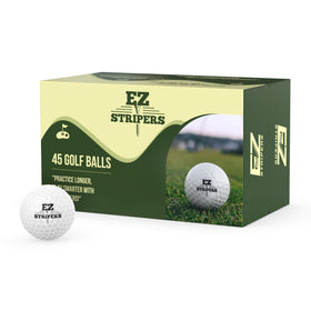 EZ Stripers 45-pack golf balls on the green for practice rounds.