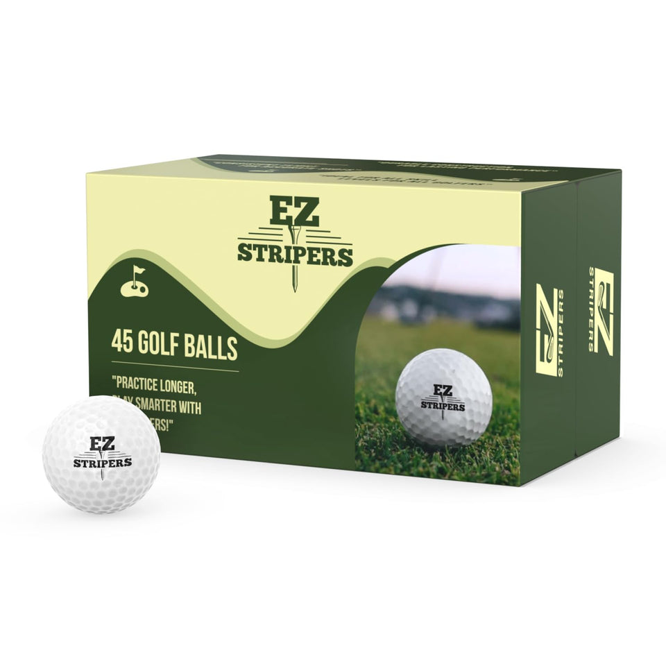 EZ Stripers 45-pack golf balls on the green for practice rounds.