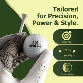 Close-up of EZ Stripers golf ball highlighting durable construction.