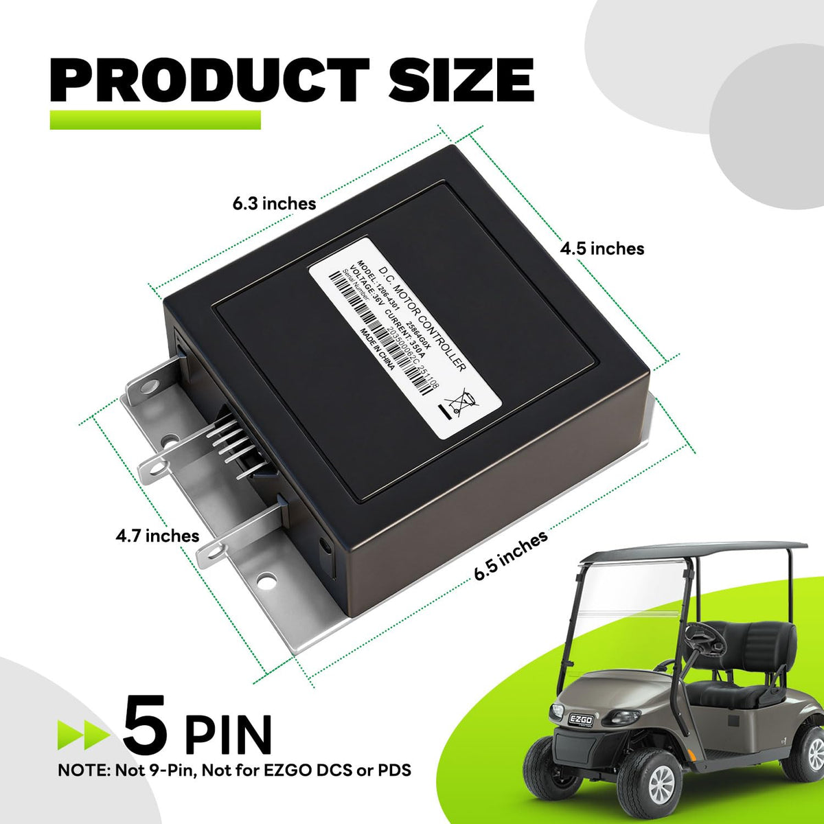 EZAPEX 1206-4301 speed controller connectors and 5-pin interface for ITS throttle.