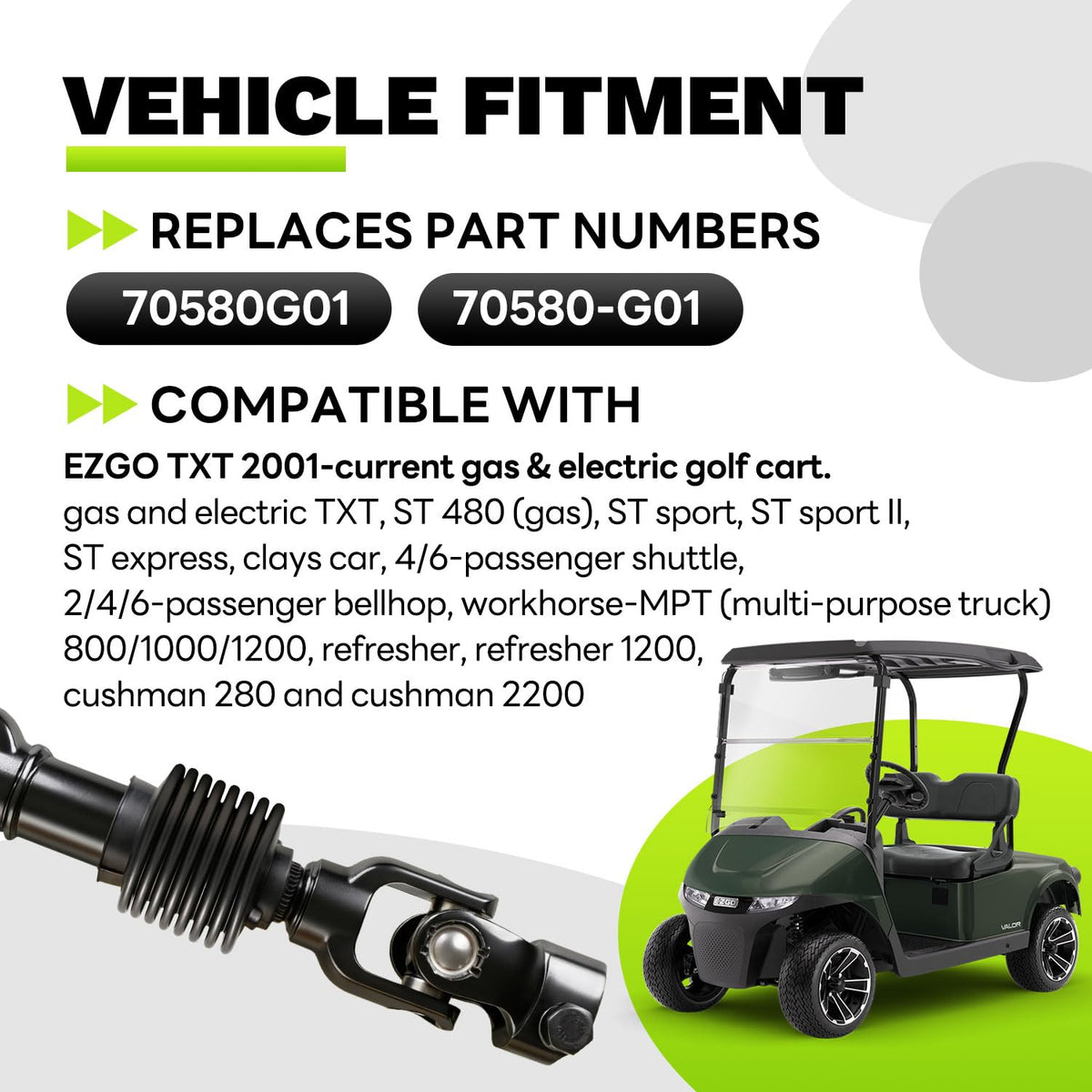 EZAPEX EZGO TXT steering yoke connection for smooth control.