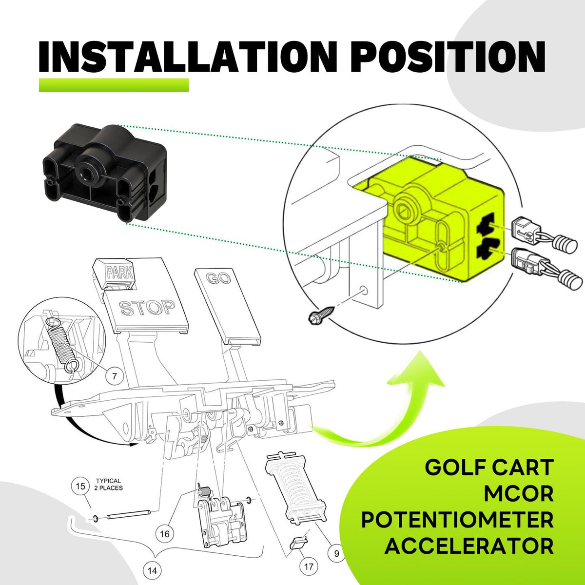 EZAPEX throttle pot with wiring harness ensures a seamless swap on 48V Club Car Precedent.