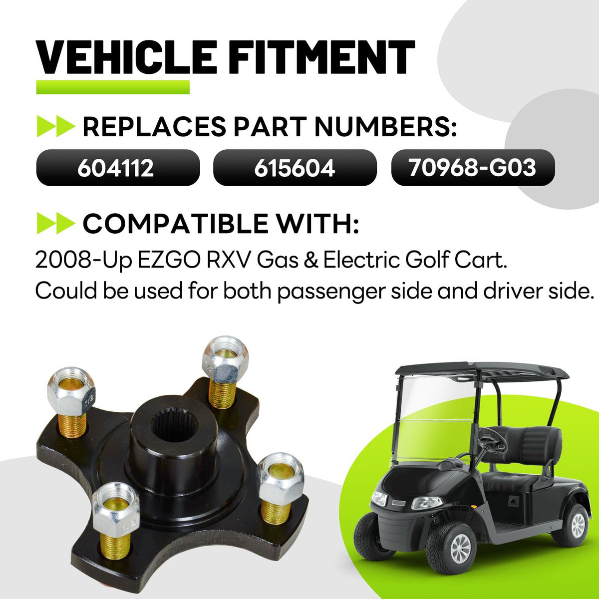 EZAPEX RXV hub flange for EZGO RXV delivers smoother operation.
