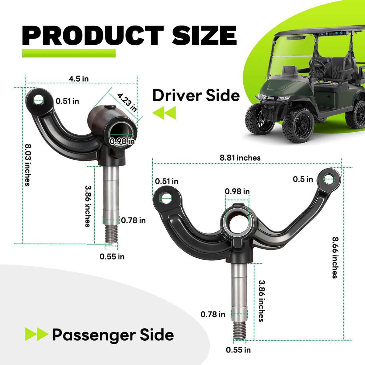 EZAPEX RXV steering system close-up highlighting robust spindle design