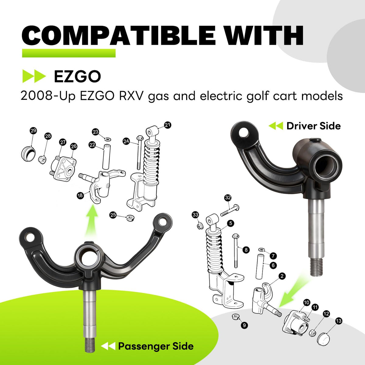EZAPEX spindle assembly OEM replacement kit for EZGO RXV compatibility