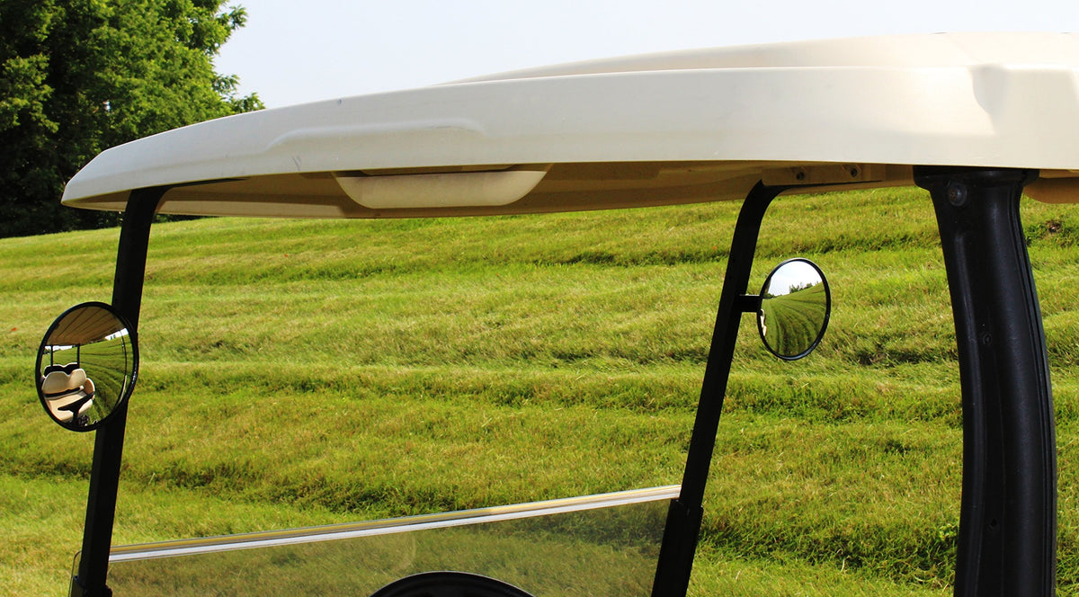 EzGo 6in mirrors with bracket ready for secure bracket installation on EzGo carts.