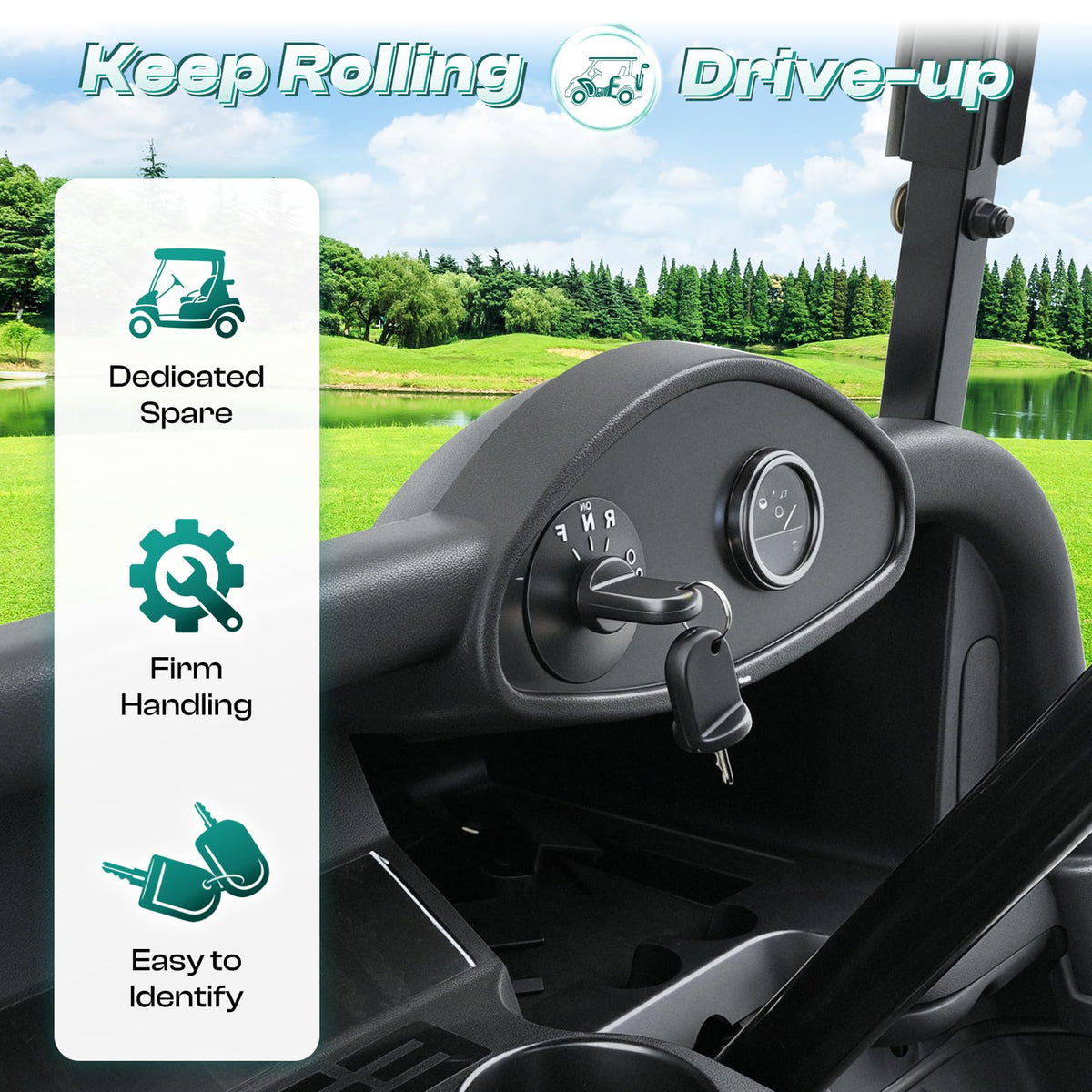 EZGO RXV ignition keys close-up show durable metal for reliable starts.