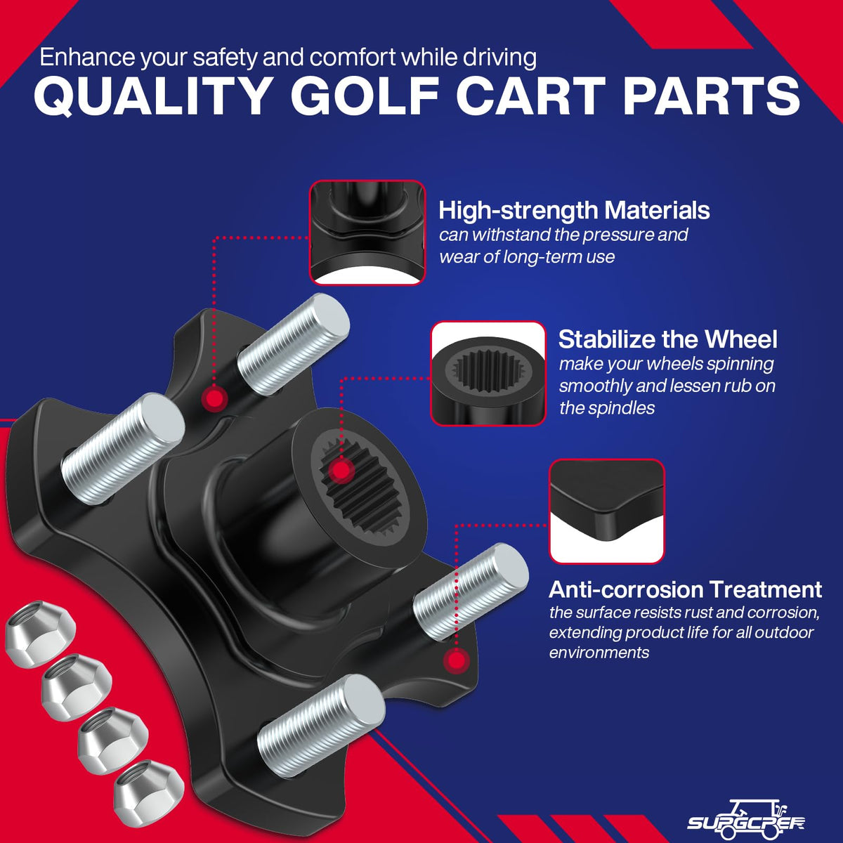 SUPGCPER EZGO RXV hub flange side detail highlights wear-resistant materials.
