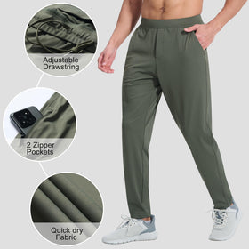 EZRUN model wearing green joggers suitable for golf, running, and casual training