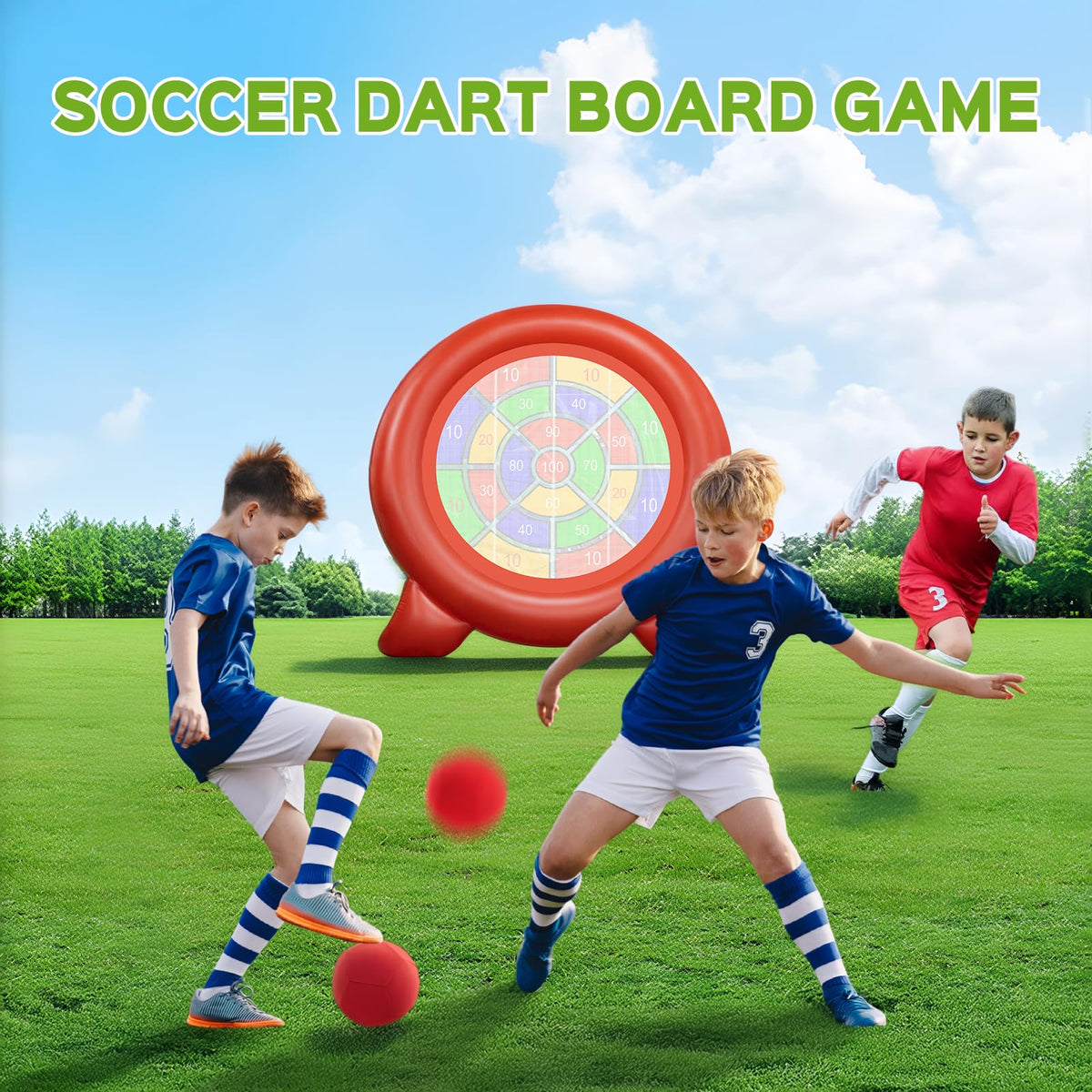 Fabeto inflatable dartboard set includes all components for instant play.