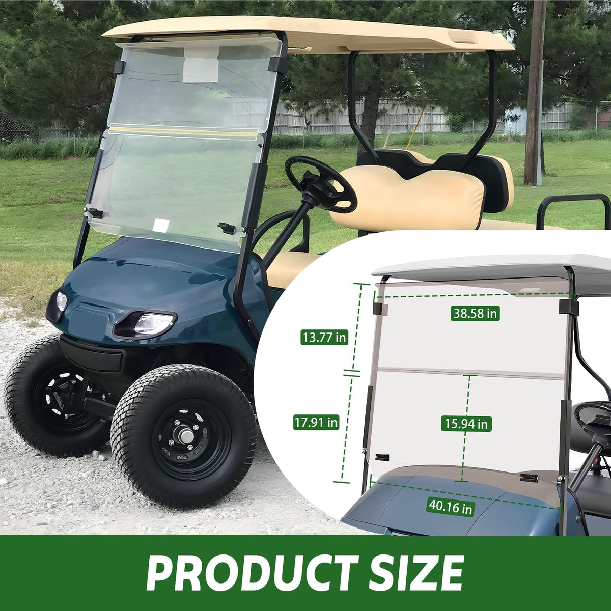 FAHKNS EZGO TXT windshield in folded mode promoting airflow on hot days