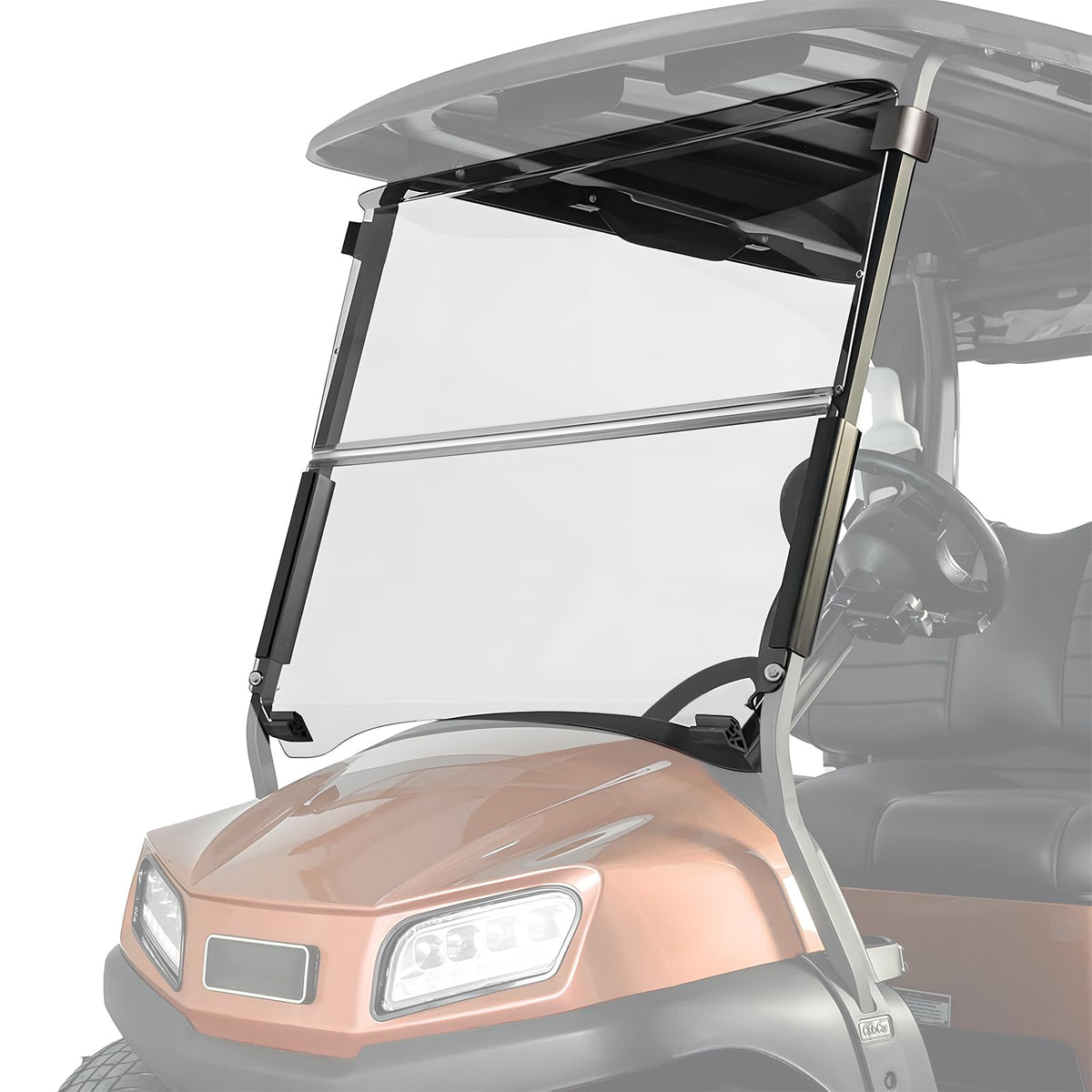 FAHKNS foldable windshield front view showing clear visibility and glare reduction for the Club Car Precedent.