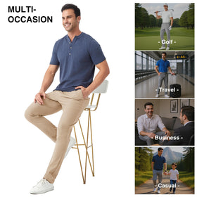 FAIABLE mens classic fit golf pants on-the-go use case for travel and daily wear.