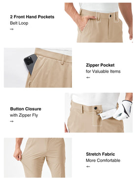 FAIABLE mens classic fit golf pants pocket layout image showing six pockets for secure storage.