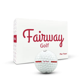 Fairway Golf Par Tour ball close-up with dimple pattern for distance and control.
