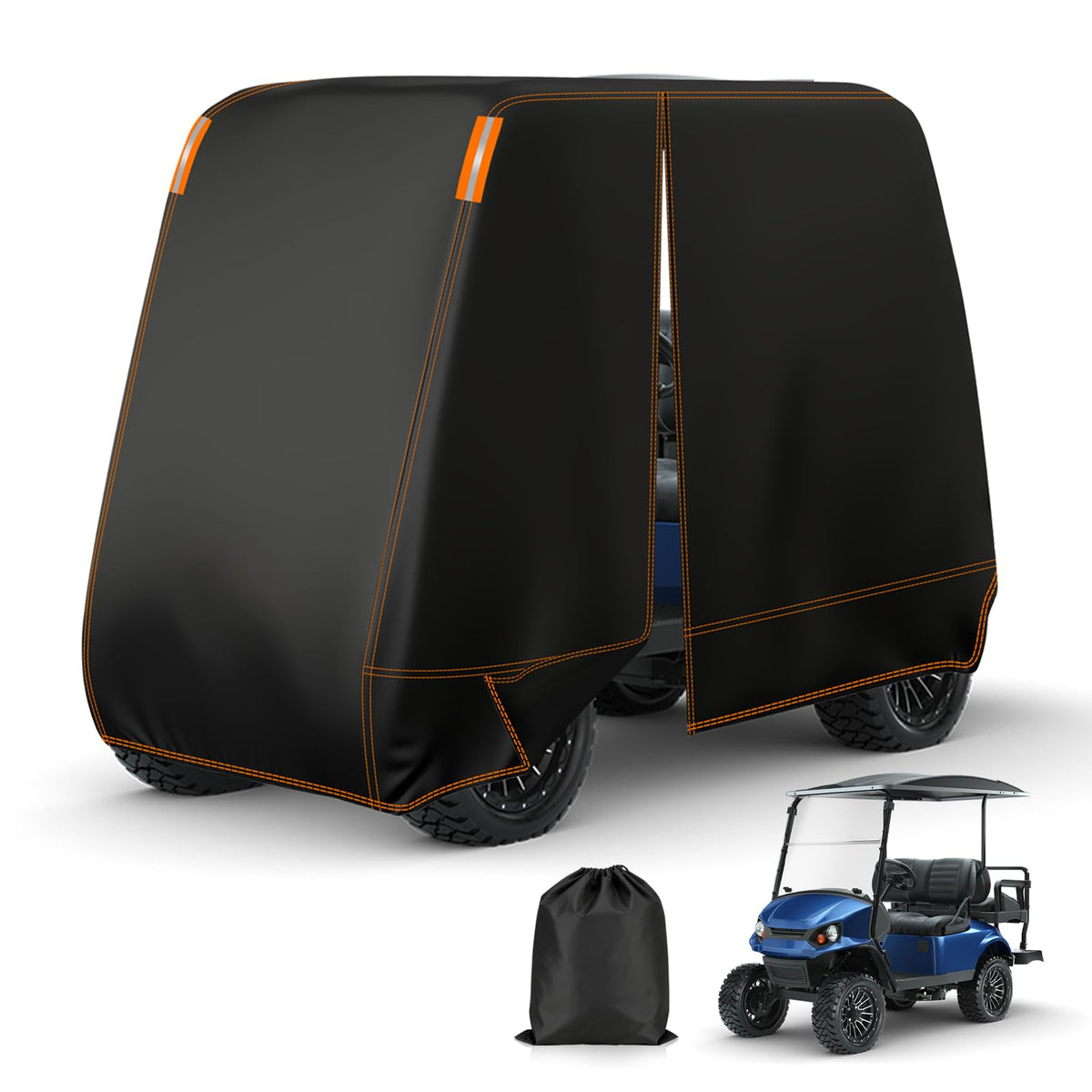 Falafa 4-passenger golf cart cover shields rain and dust.