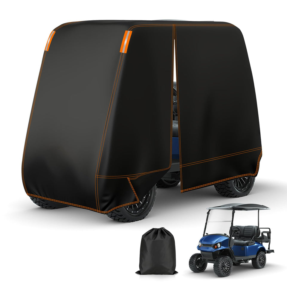 Falafa 4-passenger golf cart cover shields rain and dust.