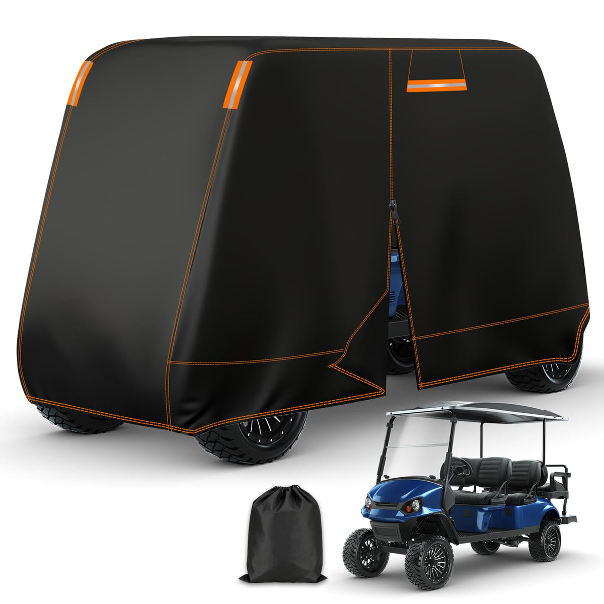Falafa 6 passenger golf cart cover front view showing full coverage and fit