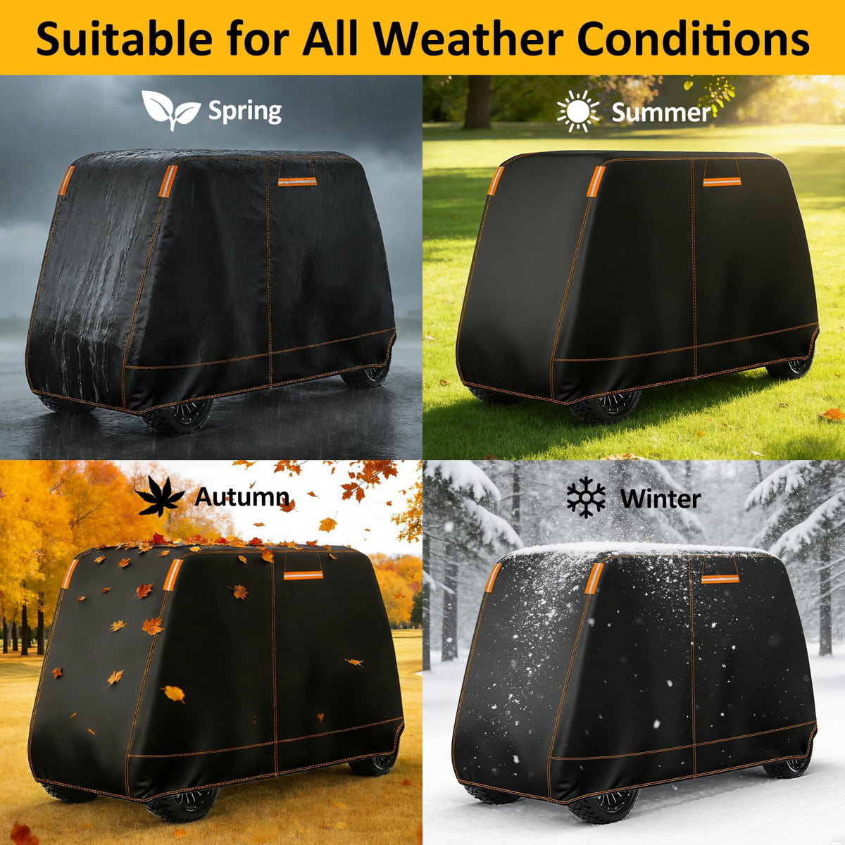 Falafa golf cart cover provides all-weather protection against rain, sun, and dust