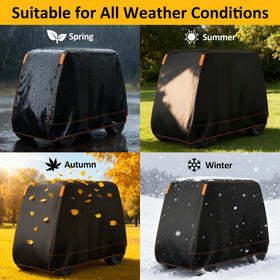 Falafa cover protecting a cart from rain, snow, and sun.