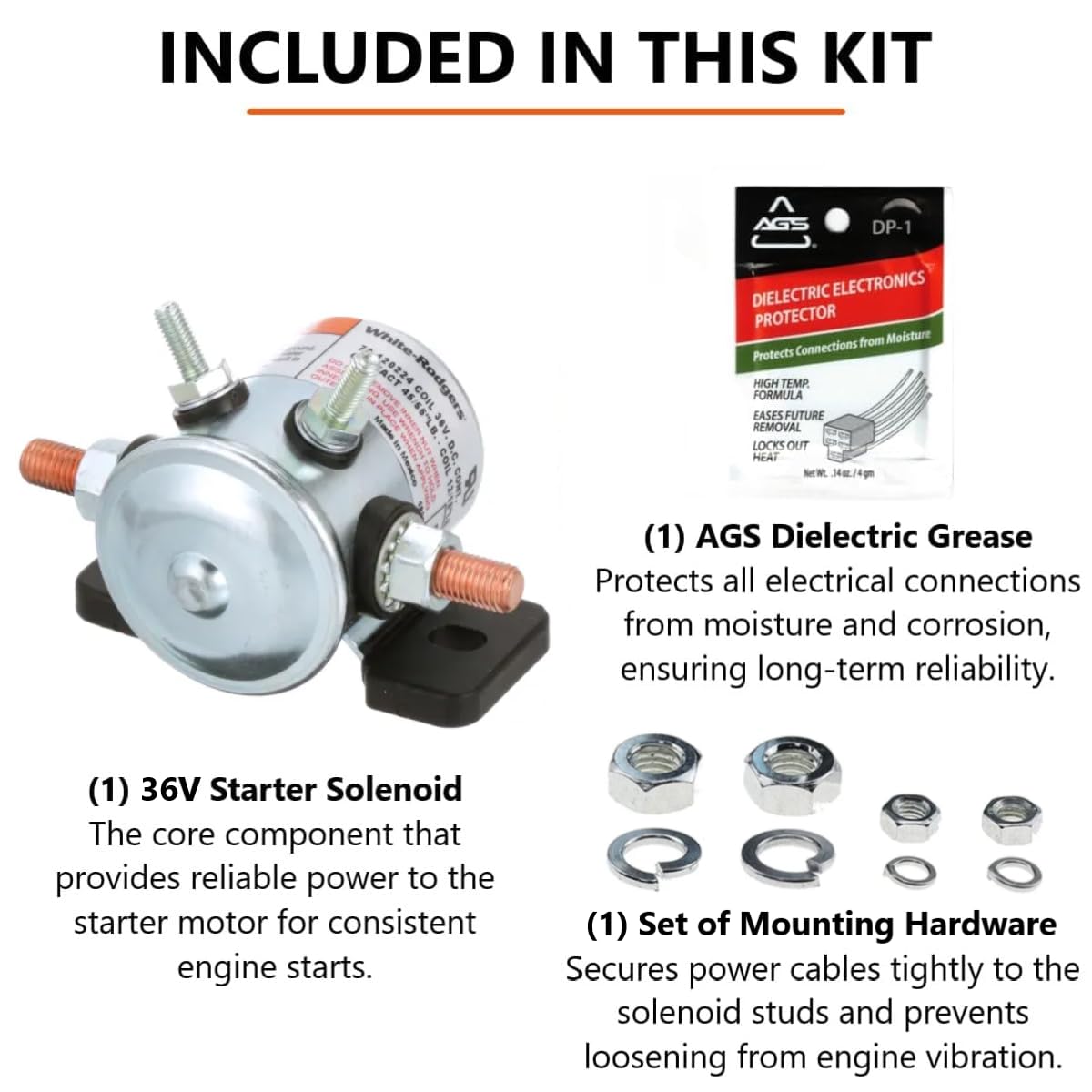 Mounting hardware set with nuts and washers for secure, professional installation.