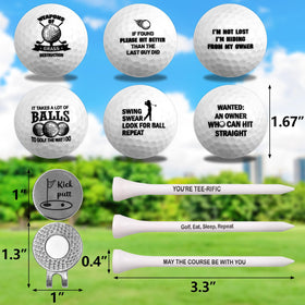 Fancy Land six-pack golf balls with humorous designs