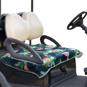 Fanfanwin golf seat cover with tropical flamingo pattern protects and decorates cart.