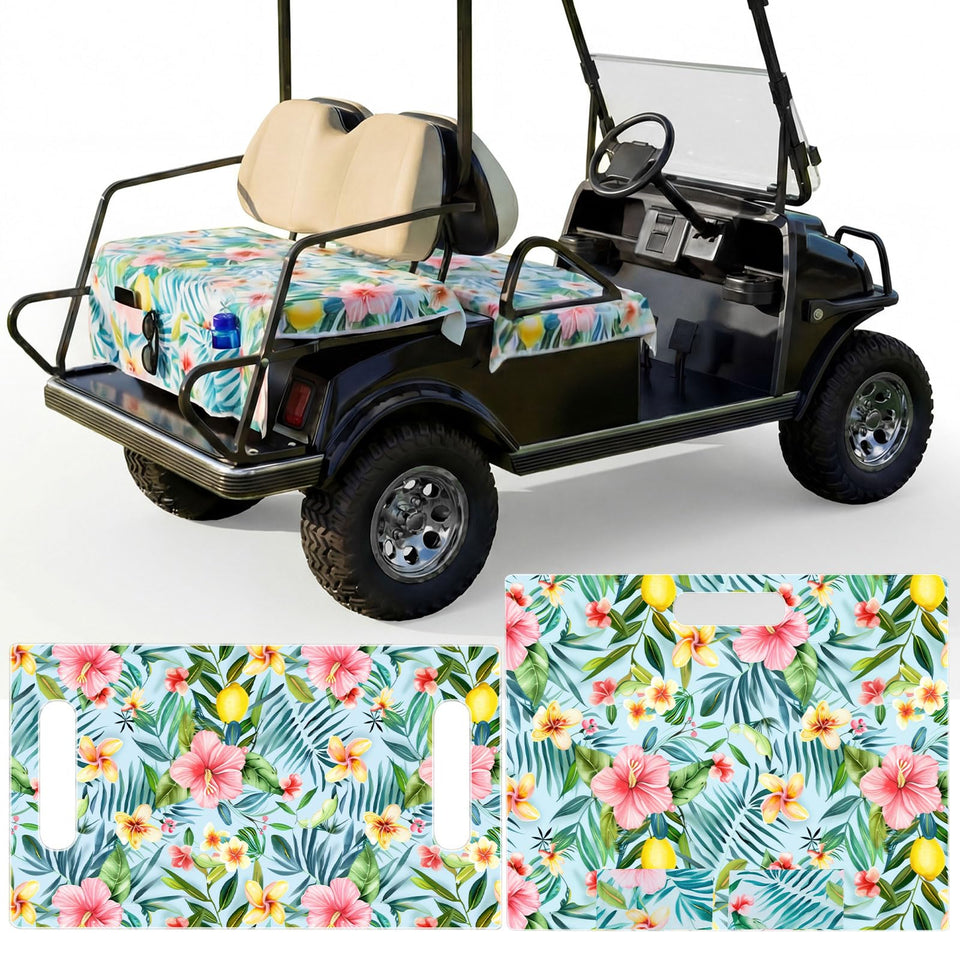 Fanfanwin Hawaiian front seat cover protects against sun and wear.