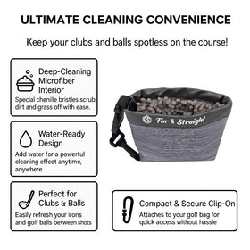 FAR&STRAIGHT golf ball cleaning pouch with microfiber fingers for moisture removal.