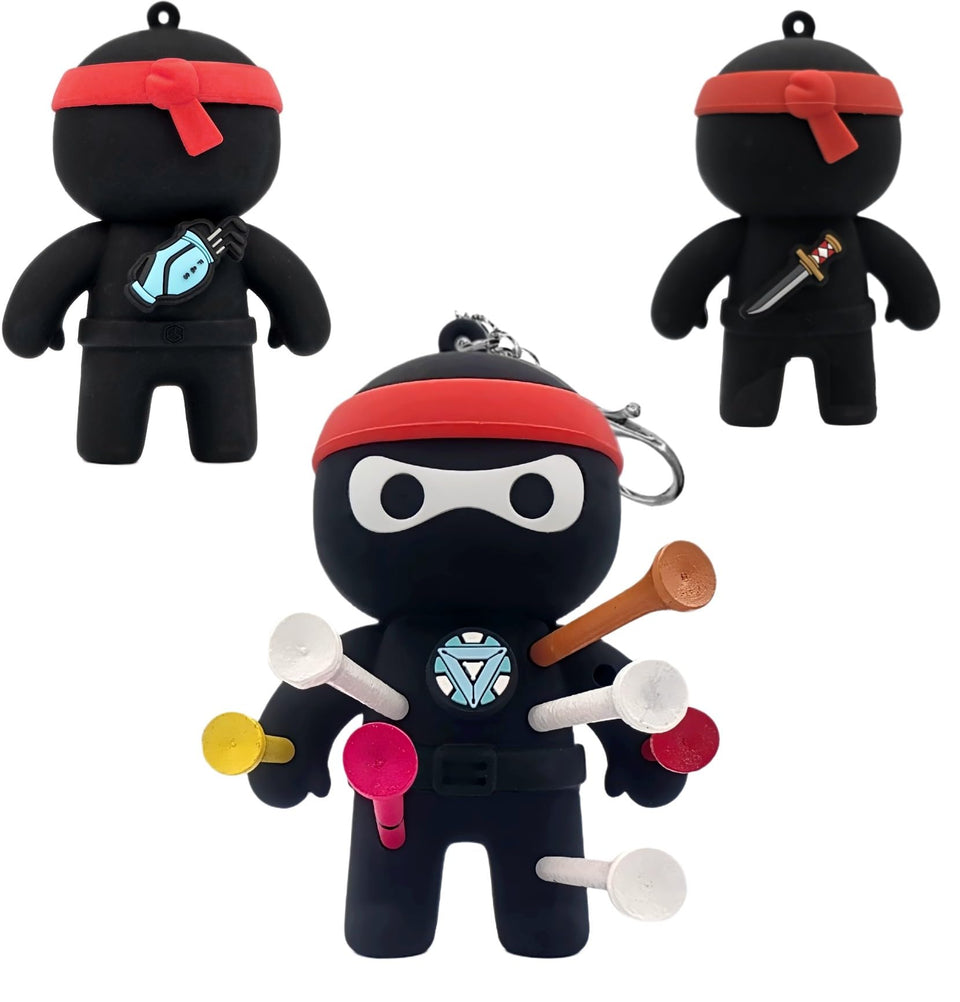 FAR&STRAIGHT Ninja Tee Holder with interchangeable plugins for personalized golf accessories.