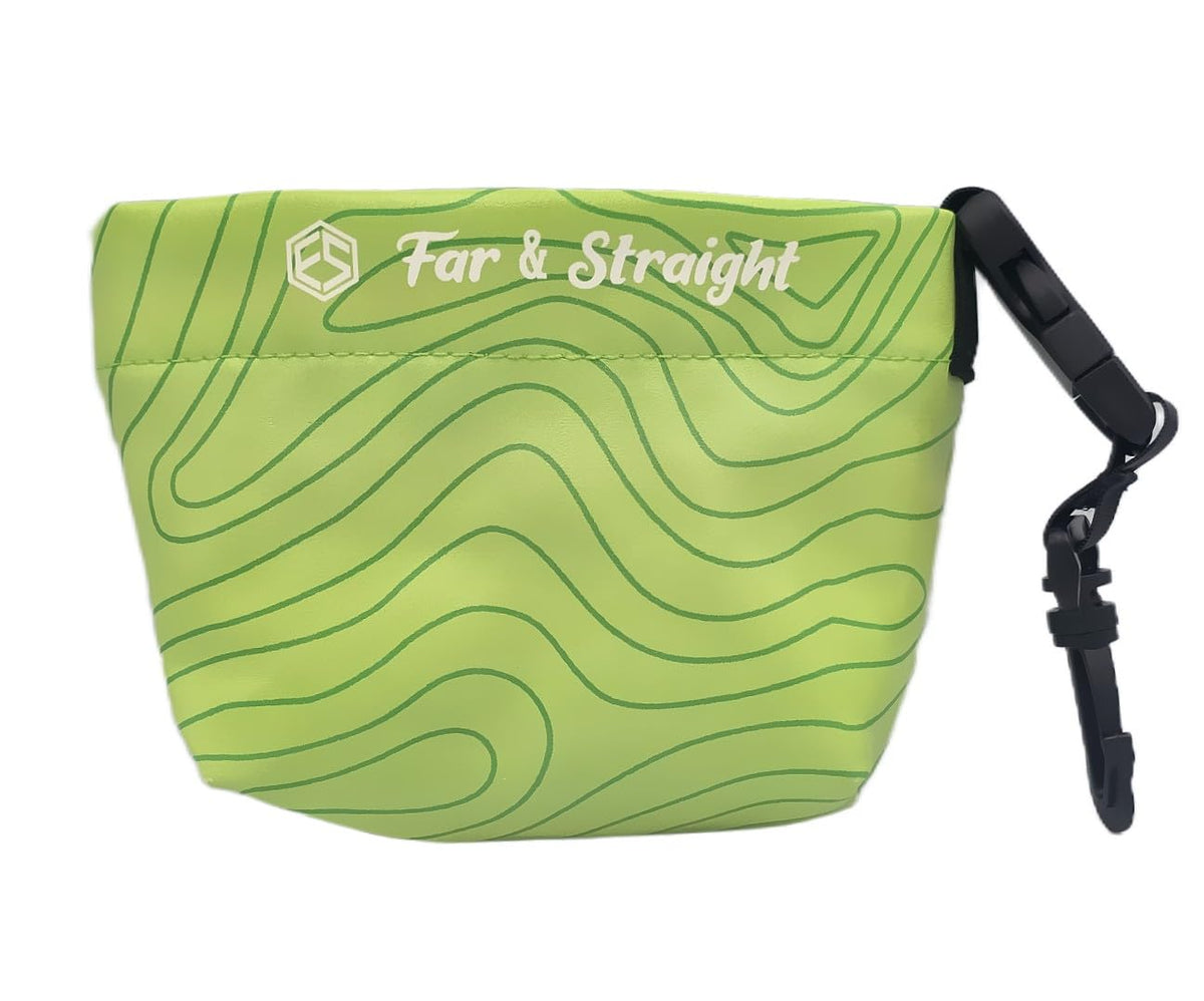 FAR&STRAIGHT pouch shown with durable carabiner clip for easy attachment.