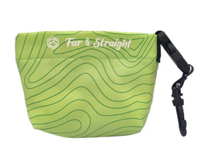 FAR&STRAIGHT pouch shown with durable carabiner clip for easy attachment.