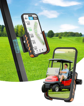 FASON magnetic phone holder on golf cart with ultra-strong magnet grip.