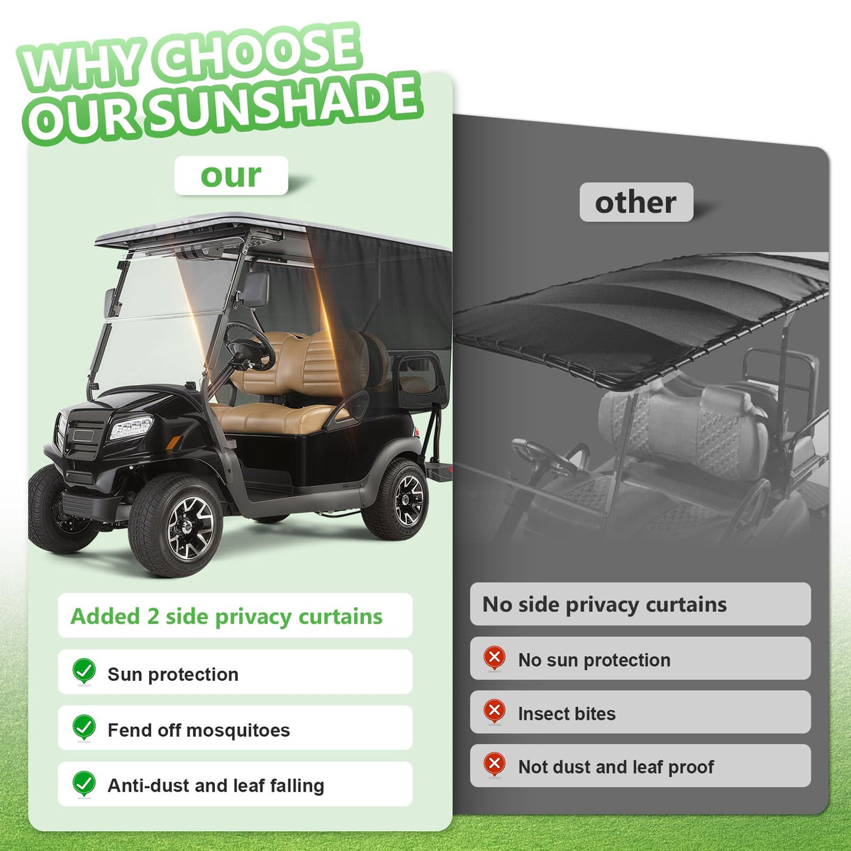 Federedevo sunshade with 2-hook 2-strap attachment for secure fit.