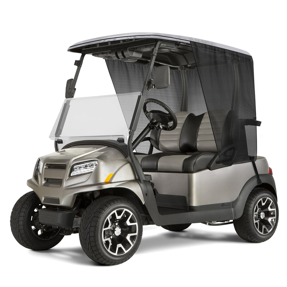 Federedevo 600D sunshade mounted on a Club Car, delivering comfortable shade on sunny greens.