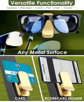 Multi-use clip on metal surface for keys and tees with Femlotank gold