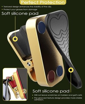 Universal-fit clip secures various eyewear for most golfers with Femlotank gold