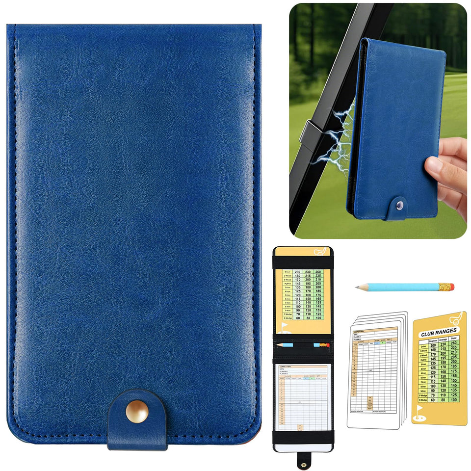 Femlotank magnetic golf scorecard holder attached to a cart for quick access