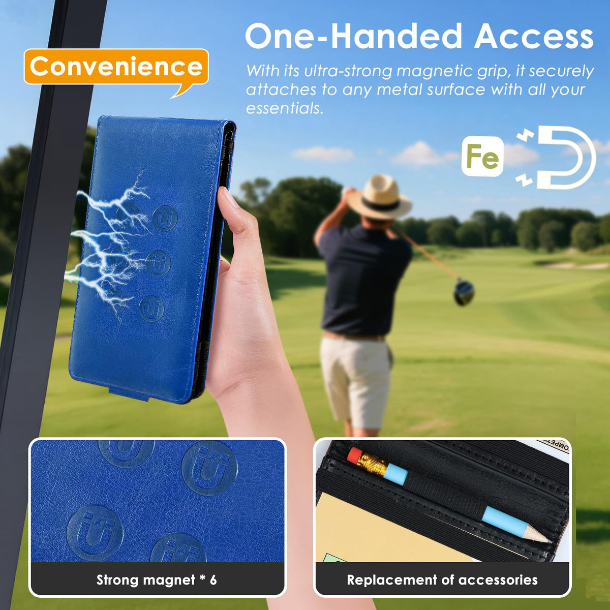 Femlotank premium leather scorecard book blue with durable finish