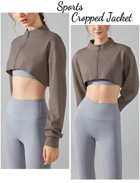 FEOYA cropped workout jacket zipper detail for easy wear.