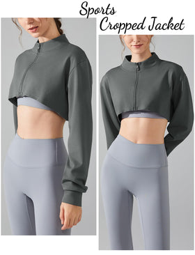 Feoya drop-shoulder athletic jacket in grey, relaxed silhouette for active days.