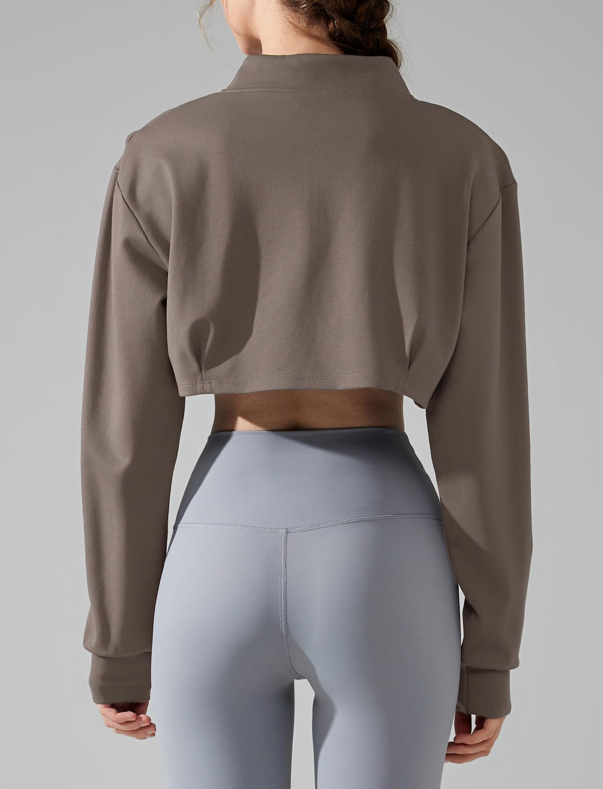 FEOYA womens cropped jacket back view ideal for athleisure.