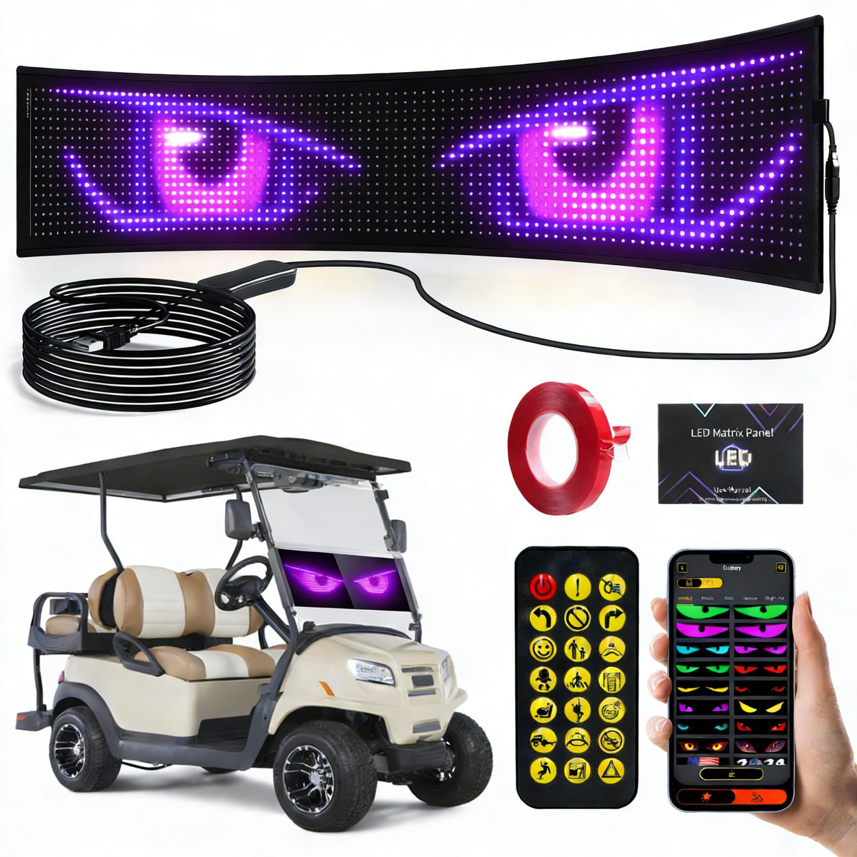Fetusi golf cart devil eyes sign front view for daytime visibility and festive illumination