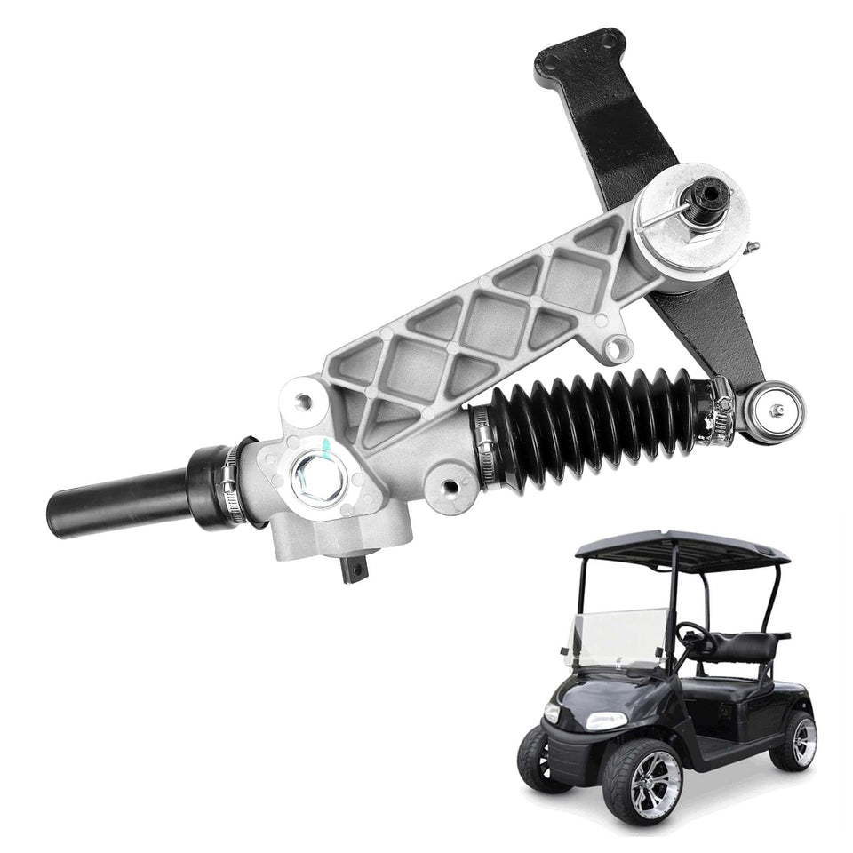 FEXON EZGO TXT steering gear box assembly close-up showing sturdy construction for reliable steering.