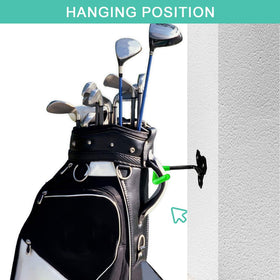 FEYRUN two-bag wall mount keeps golf gear accessible in garage or shop.